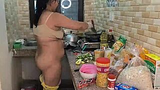 husband slams muscular wife's big ass in kitchen hardcore pounding