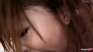 Skinny japanese teen domina's long nipples tease old guy