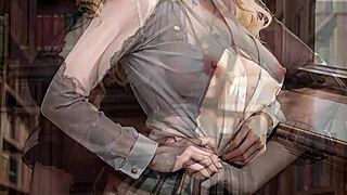 AI Blonde Librarian Flashes Pussy Under Skirt Outdoors