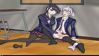 komi can't resist dropping to her knees for classroom blowjob fun