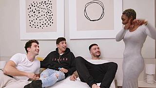 Ebony roommate begs for spanish orgy party with bud brothers big cocks and rough group fucking