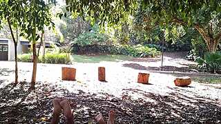 Brazilian big tits babes flash asses and huge cocks outdoors in public forest!