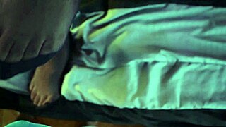 chica metalera kicks off long boots for wild footjob in sheer stockings!!