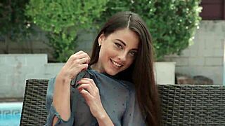 lovely lorena b undresses outdoors ripping clothes off small natural tits in striptease