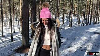Forest Hiker Pounds Lost Girl's Pussy with Creampie Finish in Snow