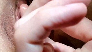 close-up wet pussy licking builds to real orgasm