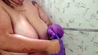 bbw luna soaps huge natural tits in shower caught on real pov cam