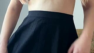 Petite 18yo cutie moans wet fingering shaved pussy then slams dildo deep