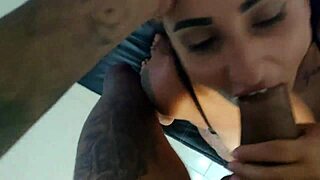 damn, this milky milf with huge natural tits and big ass squirts breast milk all over monster cock then sucks it dry