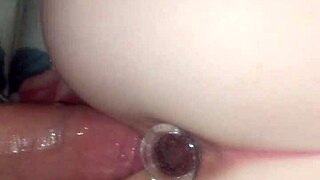 Tight girlfriend bends over for monster cock after buttplug tease in doggy fuck.