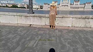 arielarider struts public see-through dress in budapest streets