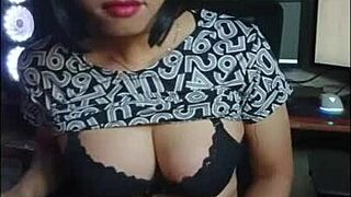 mitha sneaks a quick shemale cock stroke in her office