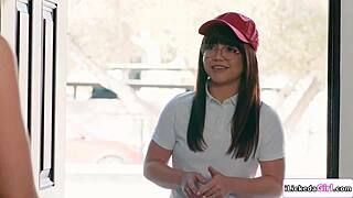 Petite Lesbians Devour Delivery Crew in Intense Threesome