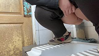 mature milf sneaks into hospital public toilet for a steamy pee show 😏💦