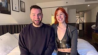 behind the scenes with tall redhead pixie pink and andres acosta getting steamy