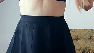Petite 18yo cutie moans wet fingering shaved pussy then slams dildo deep