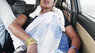 Indian bhabi unleashes intense dirty telugu talks car tits tease