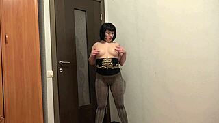 wait, is that huge dildo stretching brunette's beautiful ass after pantyhose strip?