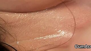 sexy hottie blasts face with bukkake cum then swallows every load