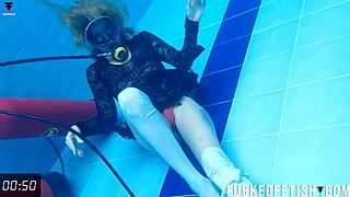 horny skinny latina ashlee rose gets wet in slutty dress for underwater scuba play