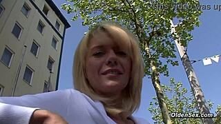 German Blonde Milf Fingers Shaved Pussy on Amateur Casting Couch