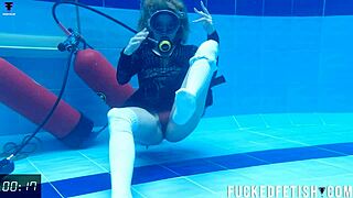 horny skinny latina ashlee rose gets wet in slutty dress for underwater scuba play