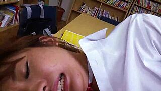 slim japanese teen seduces teacher for creampie in library uniform