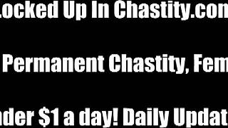 he stays locked in chastity device while she teases all day