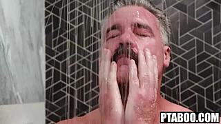 tessa thomas ebony milf mommy with big tits gives charles dera blowjob in steamy shower bath