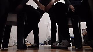 my two black girlfriends in leggings mutual masturbate orgasms while watching me stroke in group fun