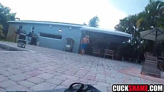 Milf wife cucks husband fucking big cock by swimming pool