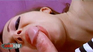 Vanille's round ass takes hard pounding from nasty French brunette with natural big tits close up