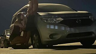 Wife flashes dirty at gloryhole while cuckold watches her cheat caught in public