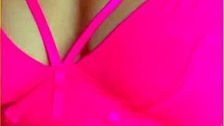 Wifey Rocks Hot Pink Lingerie Flashing Her Perfect Big Tits Tease