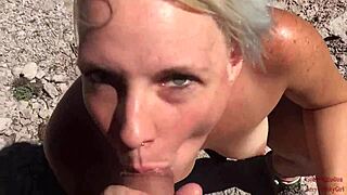 She Deepthroats Swallows Cum On Public Hiking Trail Blonde Outdoor Suck