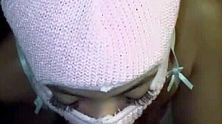 Masked Curvy Babe Gags on Huge BBC Deep!