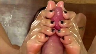 Damn my oily feet stroking that huge latina whore's monster cock feels so good