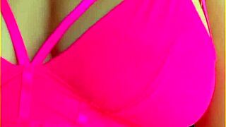 Wifey Rocks Hot Pink Lingerie Flashing Her Perfect Big Tits Tease