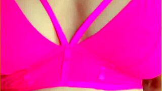 Wifey Rocks Hot Pink Lingerie Flashing Her Perfect Big Tits Tease