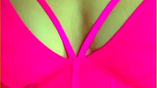Wifey Rocks Hot Pink Lingerie Flashing Her Perfect Big Tits Tease