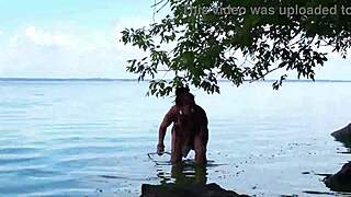 Topless mature babe fishes outdoors with massive harpoon in public homemade amateur exposure