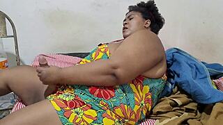 futanari stepmom grows big dildo cock between legs