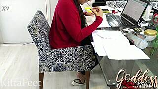 imagine goddess kiffa the hot teacher dangling flats barefoot seducing you with toe licking and deepthroat gagging