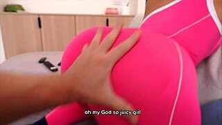 Step Sis Oiled in Pink Leggings Joins Home Cardio Big Ass Doggystyle Creampie