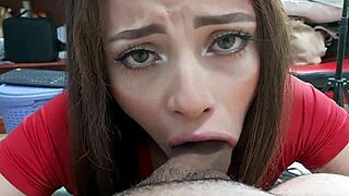 Full Blowjob And Deep Throat Pov View With Brunette Beauty