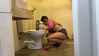 Super Sexy Mini Shorts Babe Cleans House Teasingly