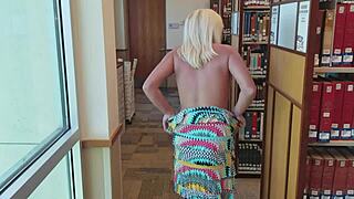 Blonde Milf rips clothes flashing pierced nipples in public tease!