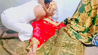 Late night sex with telugu wife in red sari on the ranch