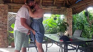 Creampie fucking best friends wife on patio