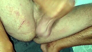 Anale e sega with dense cumshot in close up on ripped clothes